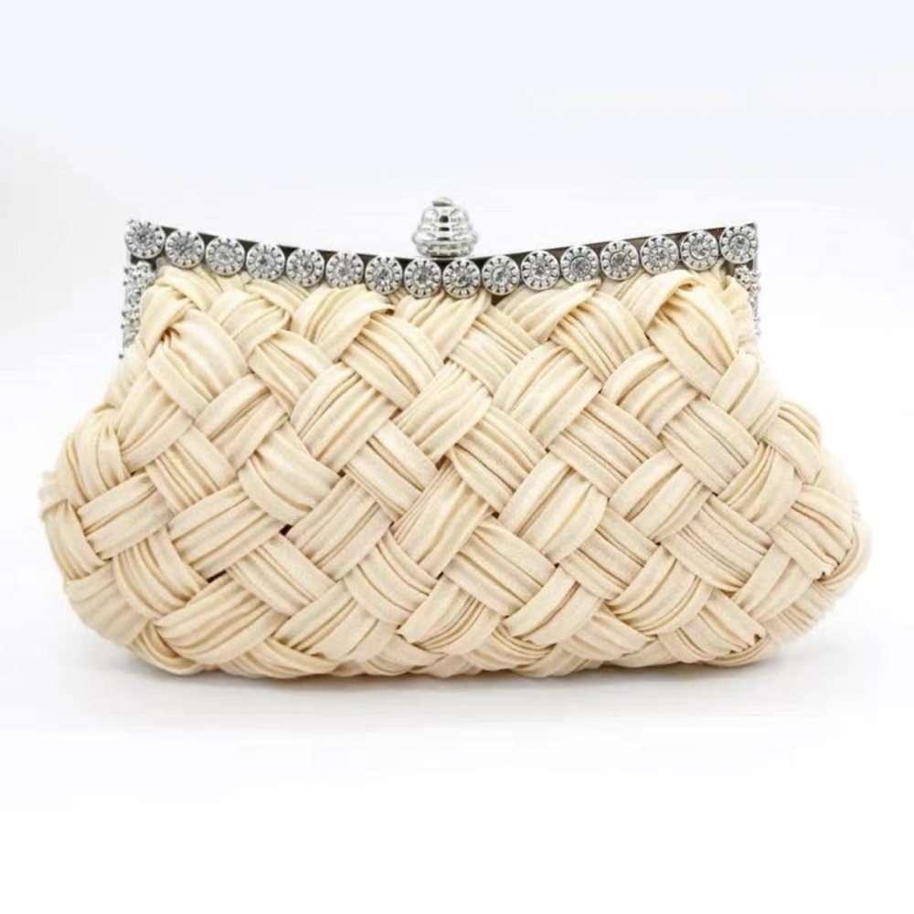 Elegant Cream Woven Clutch